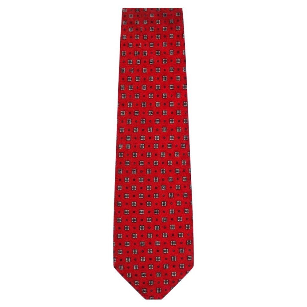Vintage Liberty of London Red Silk Foulard Geometric Necktie Made in USA